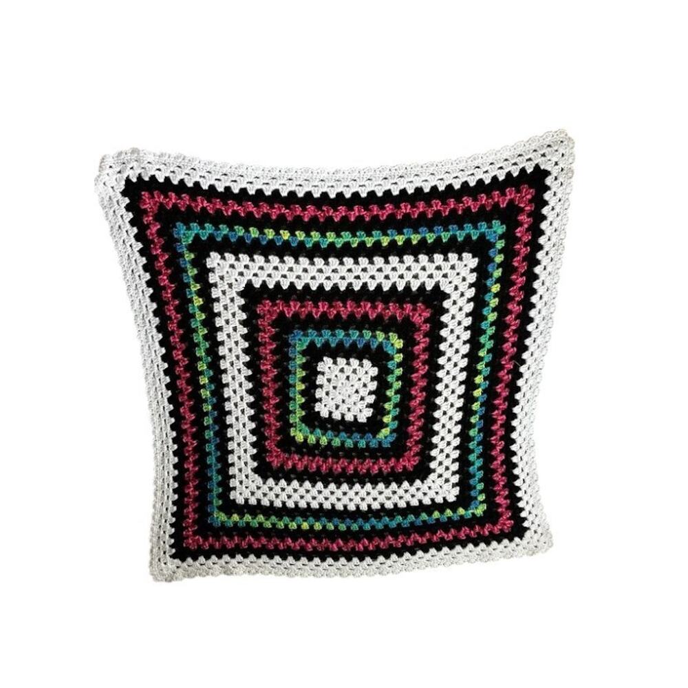 Vintage Handmade Crochet Granny Square Multi-Colored Blanket Throw 45 X45 Afghan